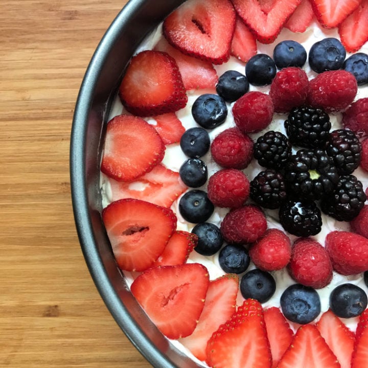 Keto Fruit Pizza in spring form pan