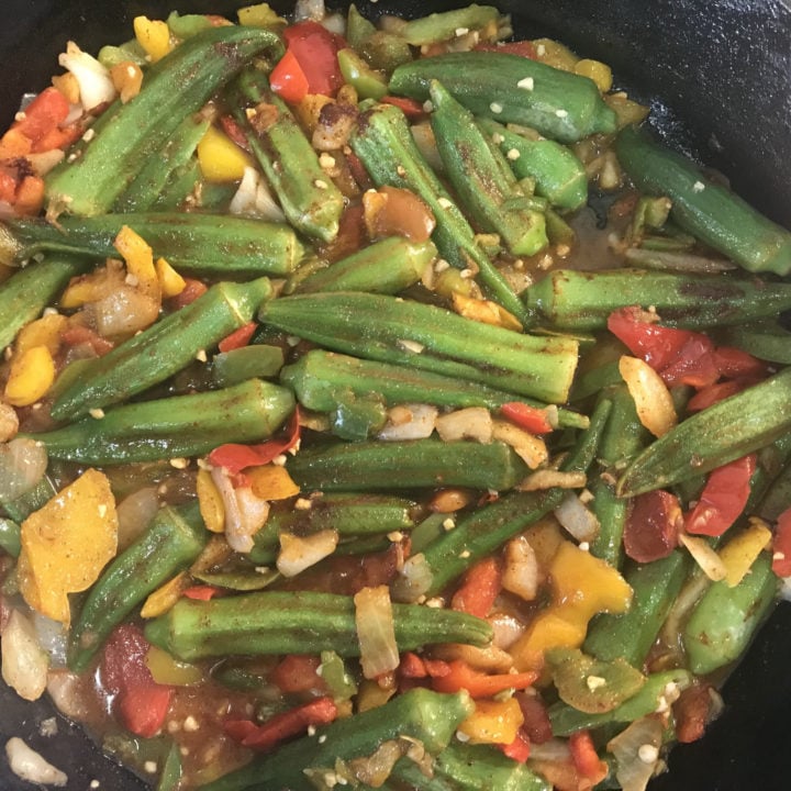 Chipotle Okra with Peppers and Onions