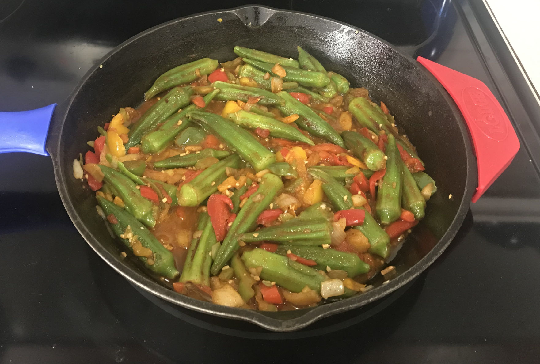 Chipotle Okra with Peppers and Onions