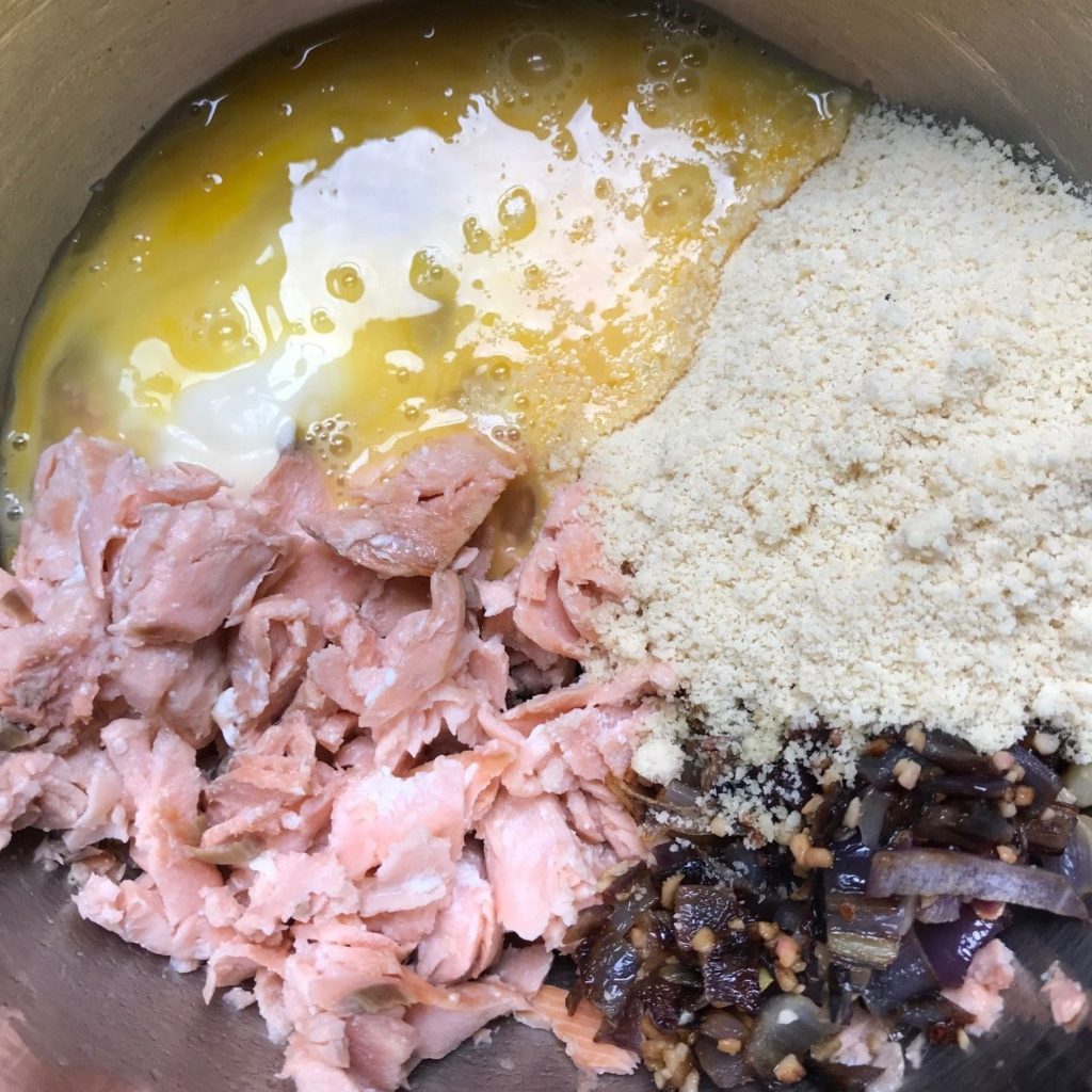 Keto Salmon Patties Ingredients In Bowl