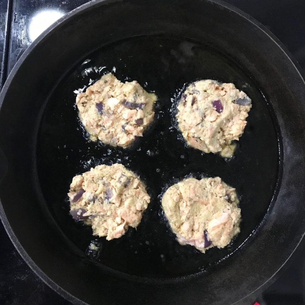 Keto Salmon Patties Frying