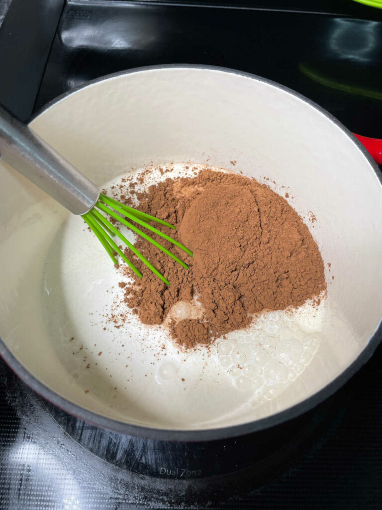 Keto Chocolate Ice Cream cooking on stovetop