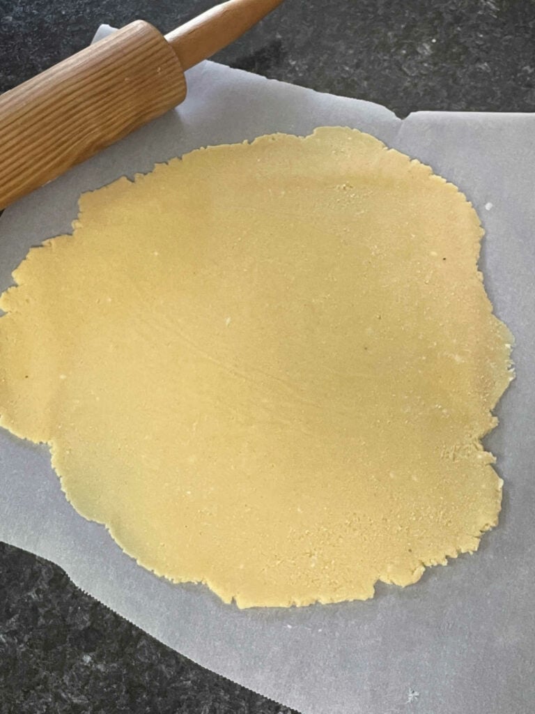 Keto Pumpkin Pie crust rolled out