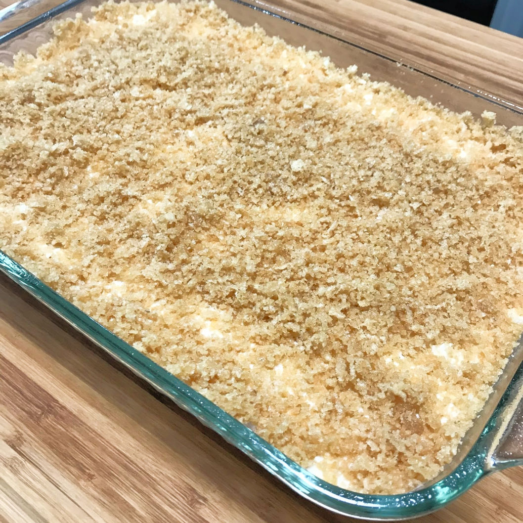 Keto Hashbrown Casserole Topped With Pork Rinds