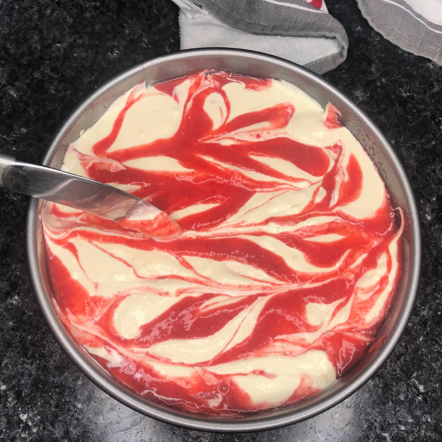 Keto Dessert Roundup keto strawberry swirl cheesecake 