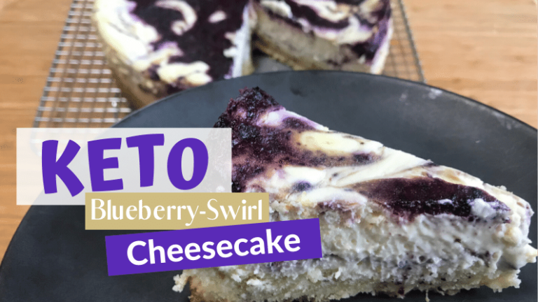 Keto Blueberry Swirl Cheesecake with a Sugar Cookie Crust