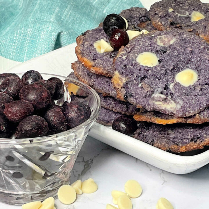 Keto Blueberry White Chocolate Chip Cookies FEATURE