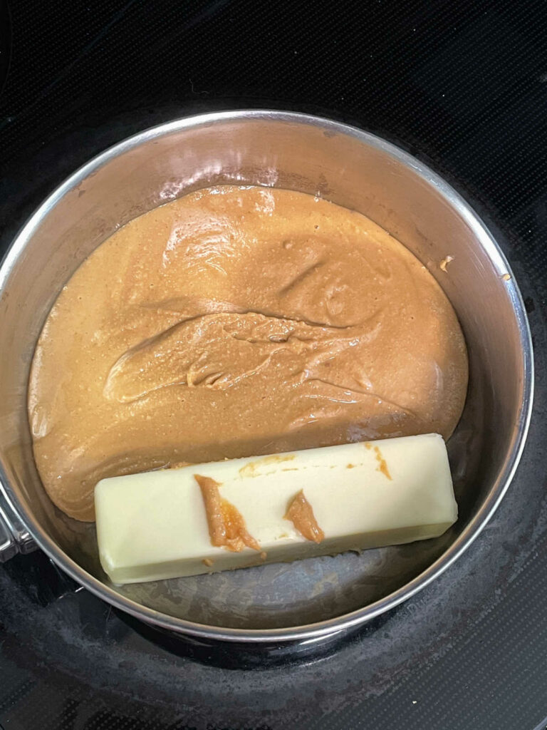 Keto Peanut Butter Fudge in saucepan