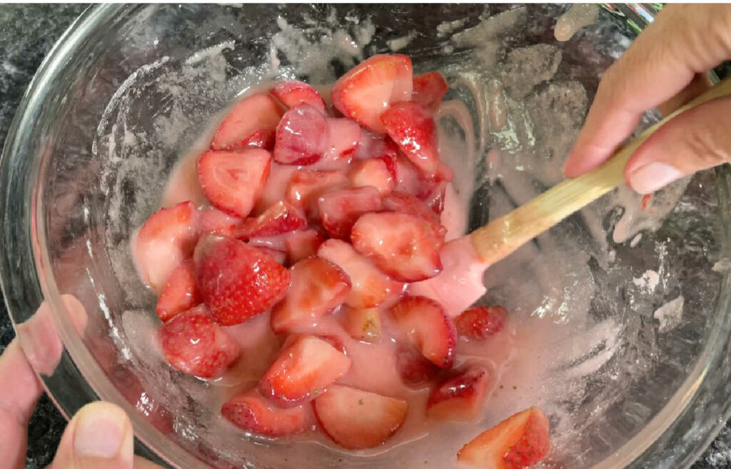 Keto Strawberry Ice Cream macerating strawberries