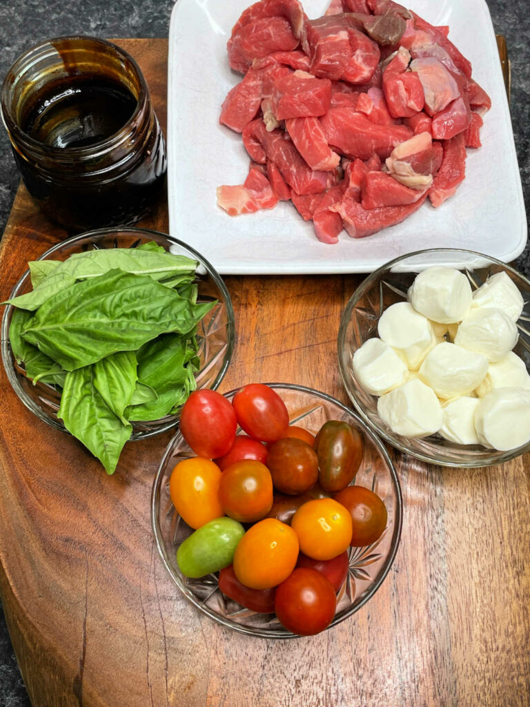 Keto Balsamic Caprese Steak Bites ingredients top view