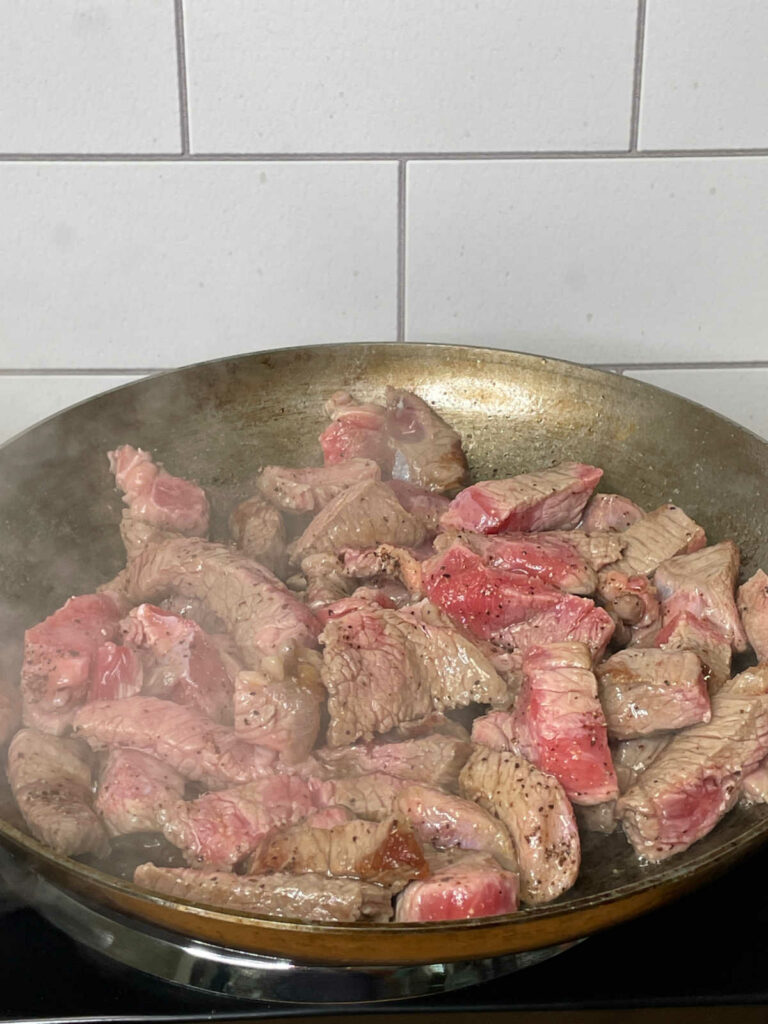 Keto Balsamic Caprese Steak Bites skillet