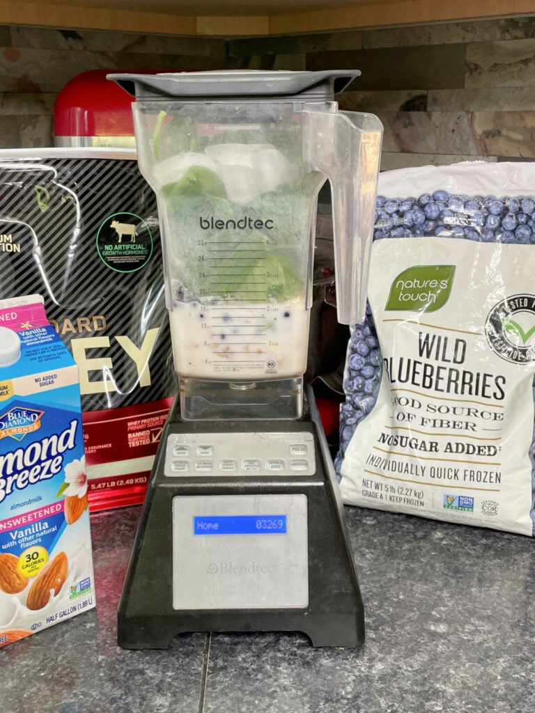 Keto Blueberry Protein Smoothie in blender