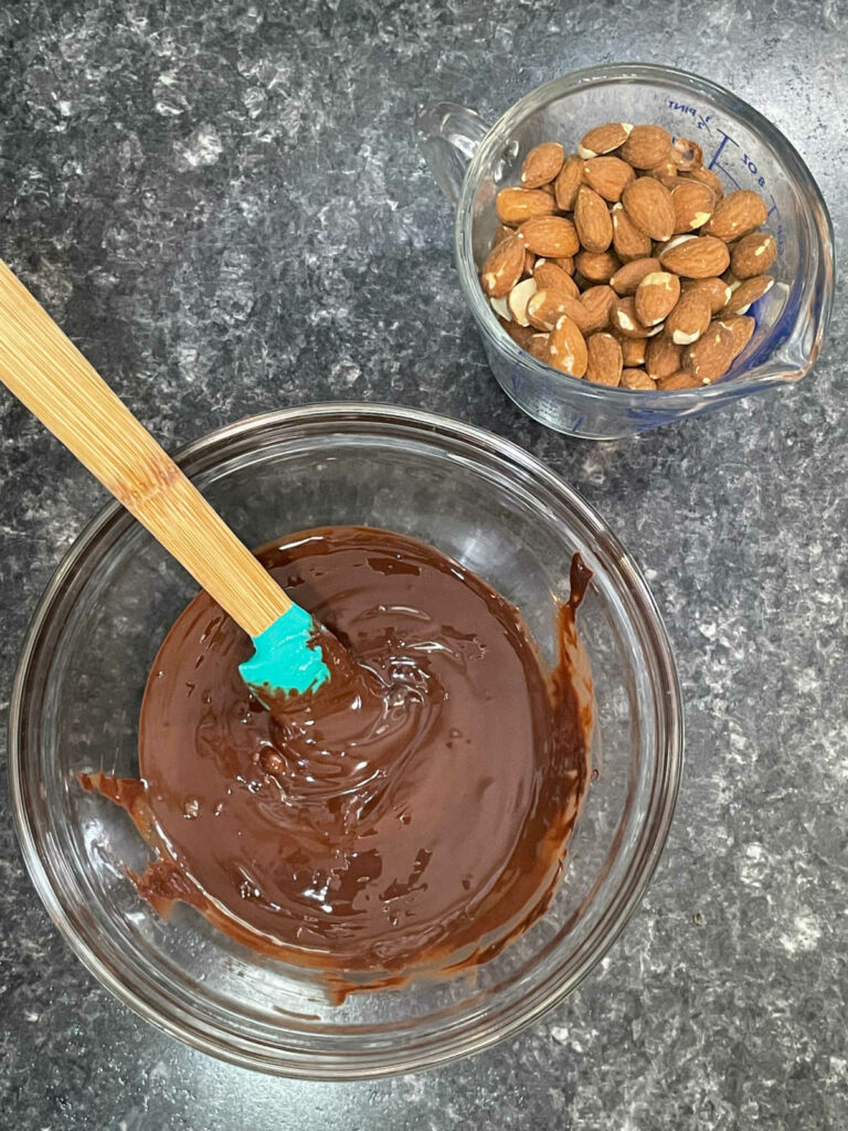 Keto Chocolate Covered Almonds melted chocolate