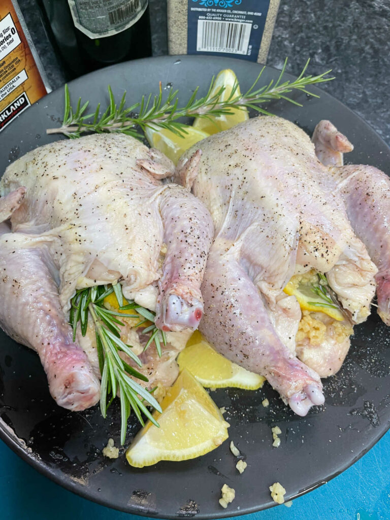 Cornish Game Hens Recipe stuffed with rosemary and lemons