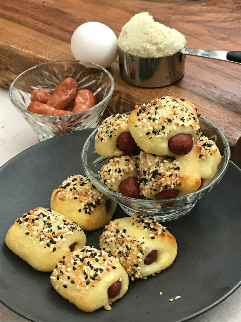 Keto Pigs in a Blanket baked with everything but the bagel seasoning