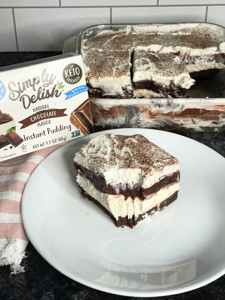 Keto Chocolate Lasagna with Simply Delish Instant Chocolate Pudding