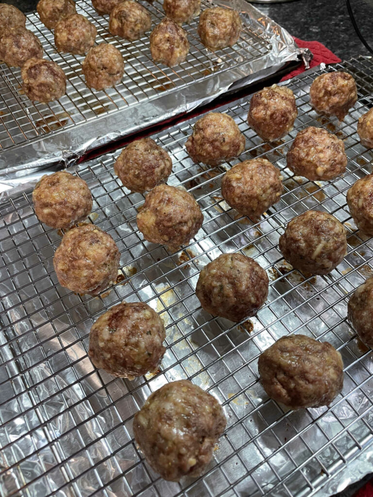 Keto Italian Meatballs baked on a wire rack