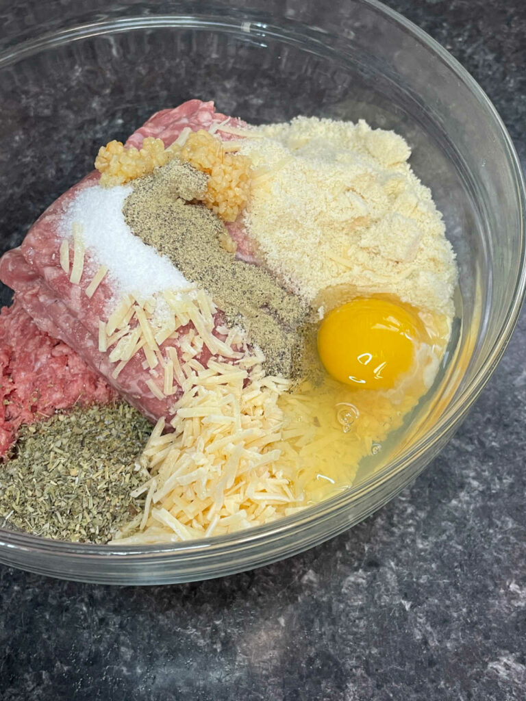 Keto Italian Meatballs ingredients in a bowl