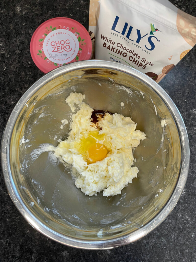 Keto Raspberry Thumbprint Cookies add egg and vanilla extract