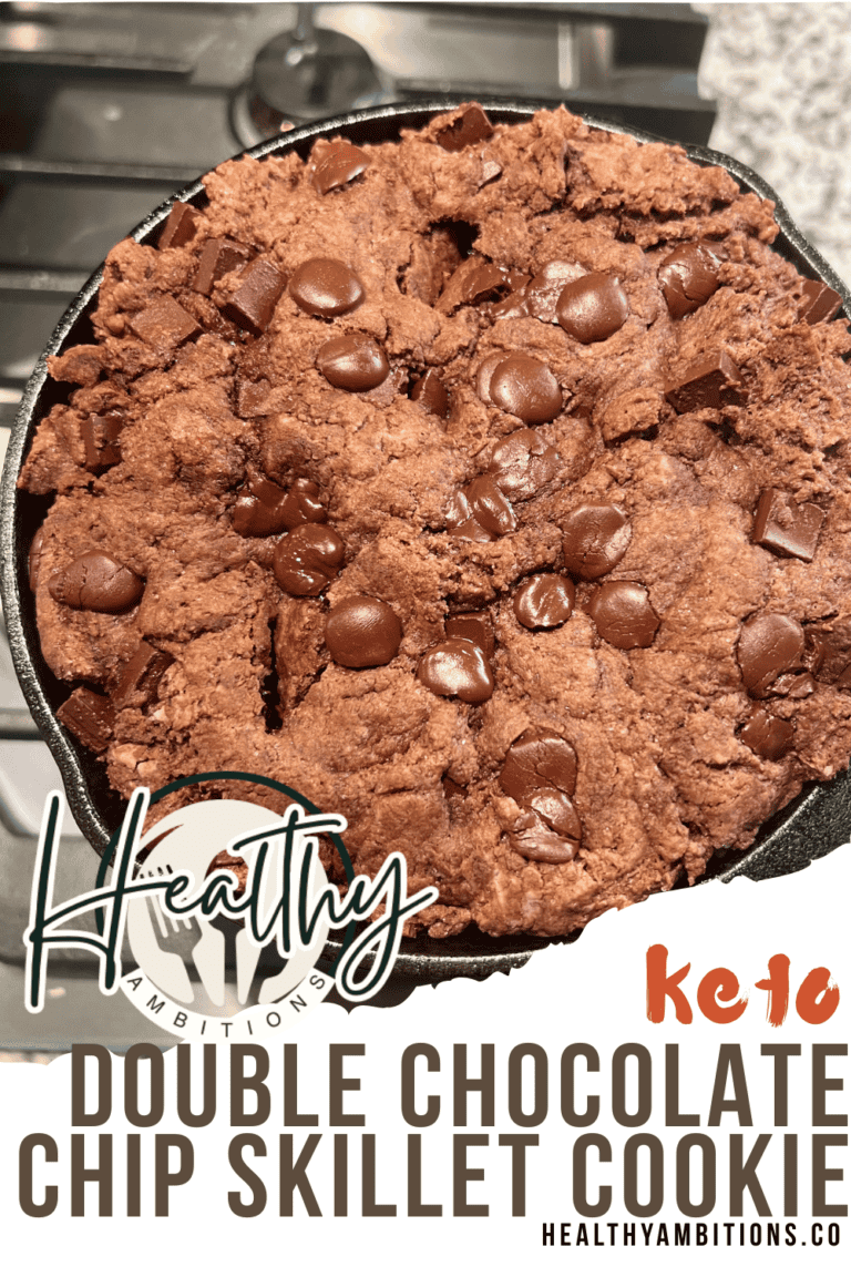 Chocolate chip skillet cookie with double chocolate chunks, perfect for healthy treats.